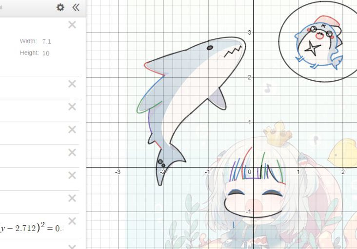 Grid drawing of cartoon animals and anime girl