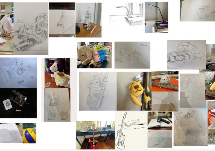 Picture of student artwork and objects they've drawn